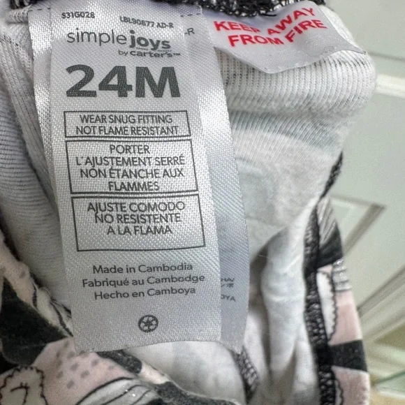Simple Joys by Carter's 24M Black & Pink Owl Print Pajama Pants Bottoms - Picture 3 of 5